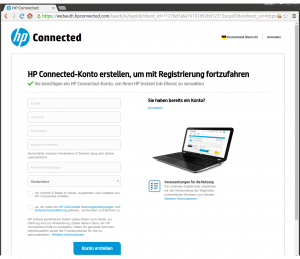 HP Instant Ink Registrierungsprozess HP Connected-Konto anlegen