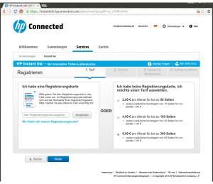 HP Instant Ink Tarifauswahl