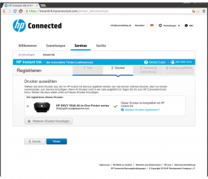 HP Instant Ink Registrierungsprozess Drucker-Auswahl