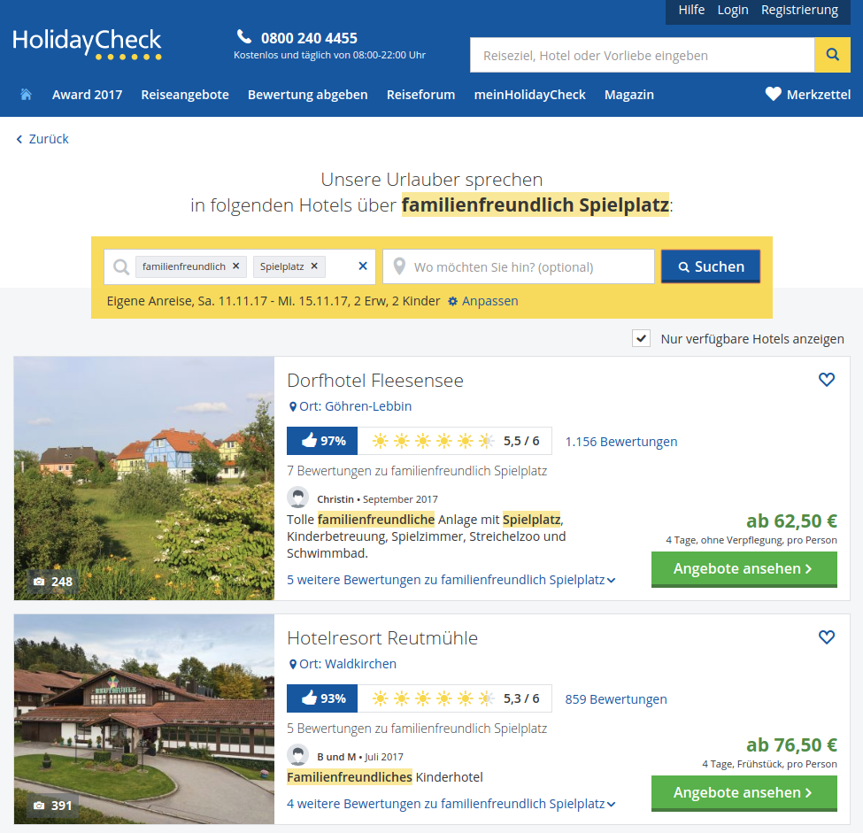 HolidayCheck Vorlieben-Suche familienfreundliches Hotel