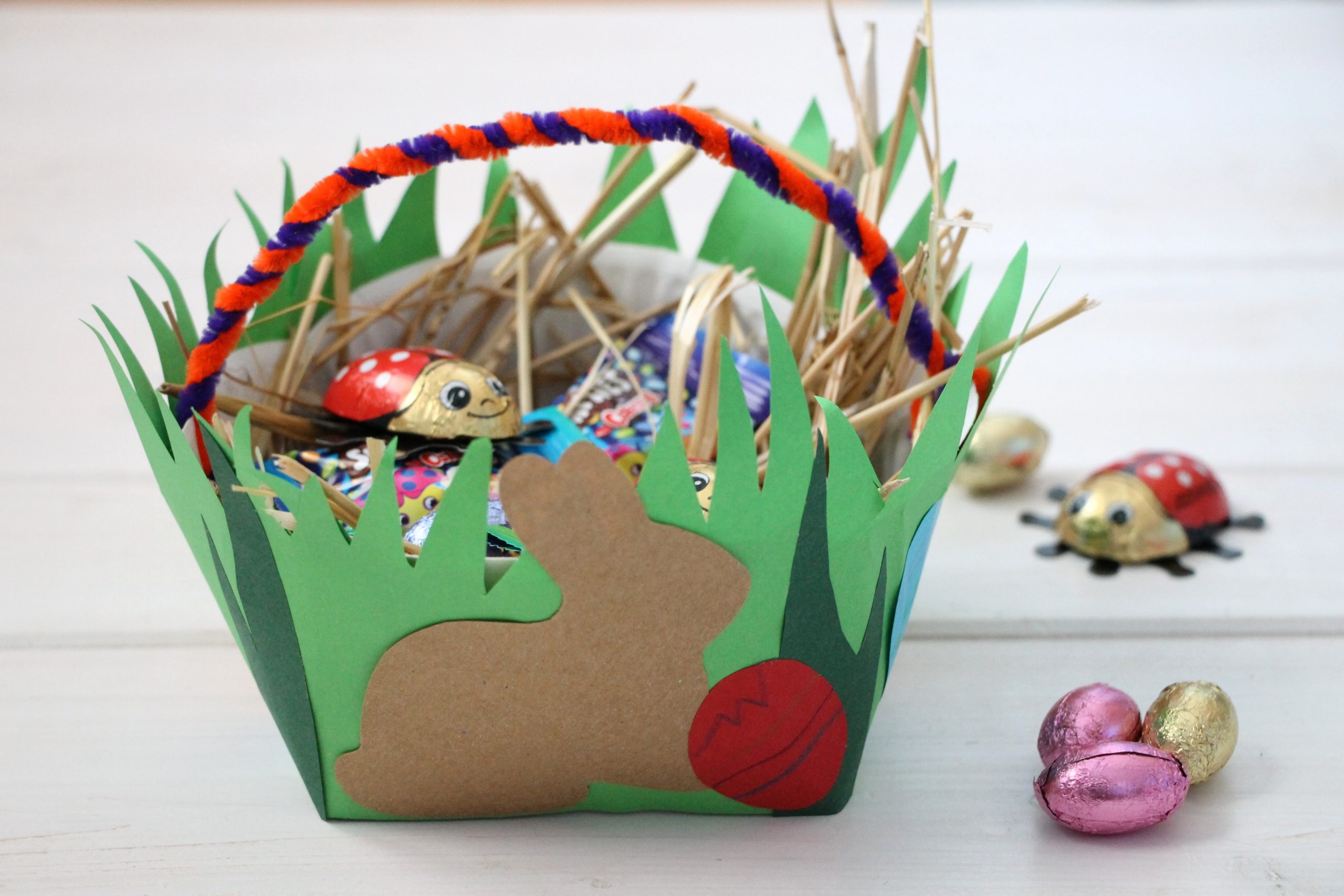 Bastelidee Ostern Pappteller Osterkörbchen - Lavendelblog