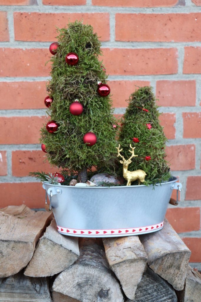 Moos-Tannenbäume: DIY für ein Adventsgesteck