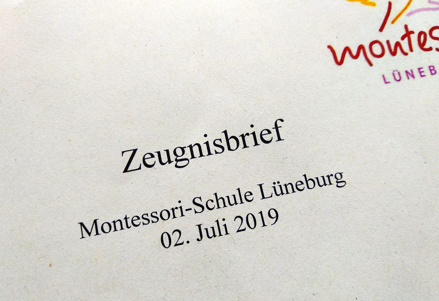 Montessori-Schule Zeugnisbrief