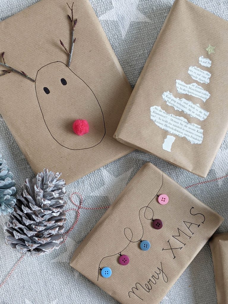 Weihnachtsgeschenke verpacken Packpapier Ideen