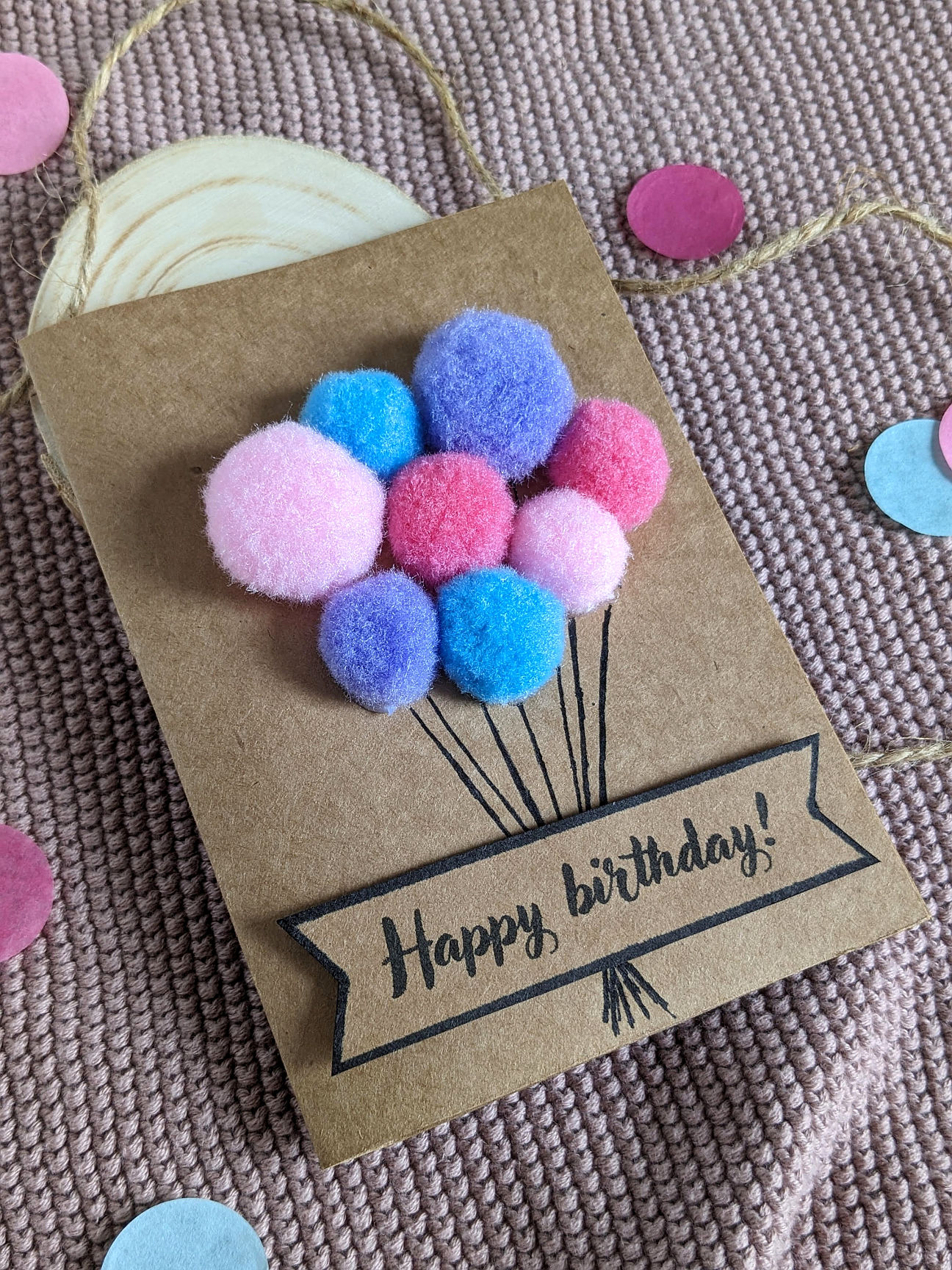 Luftballon Pompons Geburtstagskarte