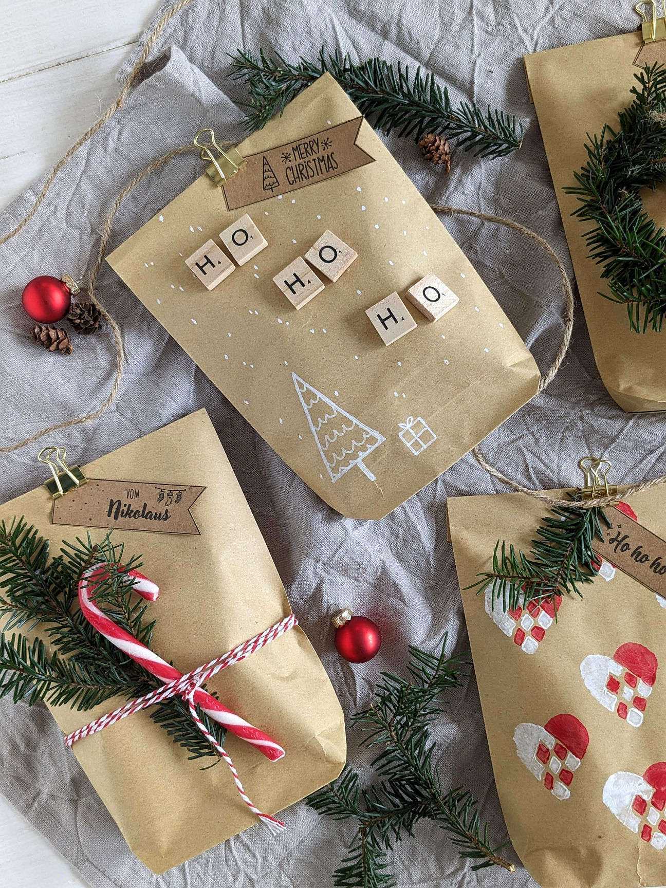 Weihnachtsgeschenke verpacken Ideen Kraftpapier
