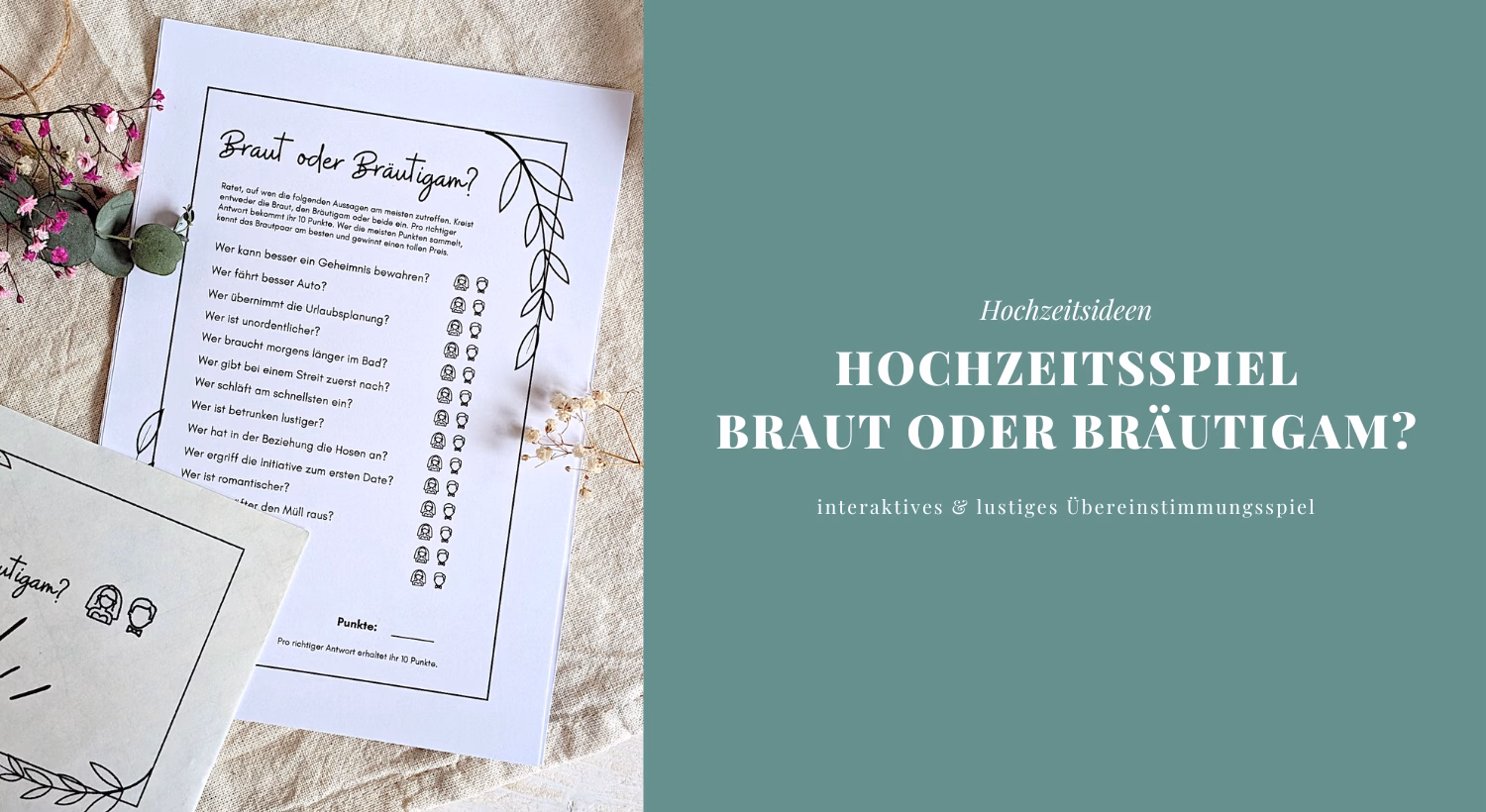 Hochzeitsspiel: Braut oder Bräutigam? – Übereinstimmungsspiel (inkl. Druckvorlage)